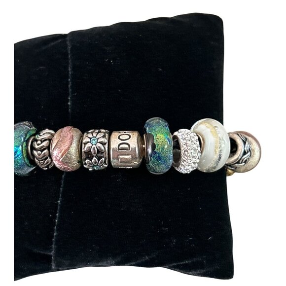 Pandora 925 Black Leather Charm Bracelet With Mixed Beads Glass & Stud Accents - Picture 5 of 7